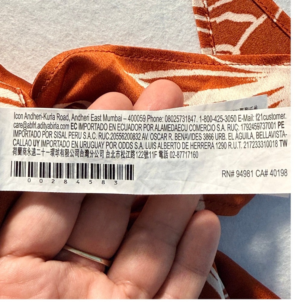 Forever 21 Rust Orange Small Skirt Tropical Leaf Print Faux Wrap Midi Side Tie - Picture 7 of 14